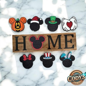 Magnetic HOME Sign with Interchangeable Seasonal Mickey Heads – Custom Wood Decor | Inspired by Mickey & Minnie Mouse