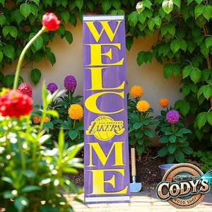 LA Lakers Welcome Sign | Purple & Yellow Porch Decor | NBA Basketball Gift | Lakers Fan Outdoor Sign | Vertical Sports Sign
