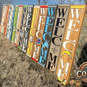 Team Welcome Sign Leaner | Football Porch Leaner | Personalized Outdoor Decor | Wood Welcome Sign | Team Logo Door Sign | 2ft-6ft Sizes
