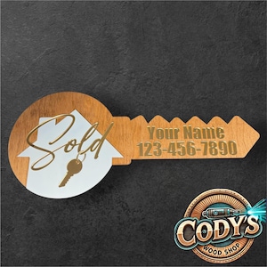 Custom Realtor Key Sign - Personalized Sold/Closed Prop Sign - Real Estate Agent Gift - Gold Acrylic Lettering - Closing Gift - Custom Key