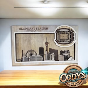 Las Vegas Raiders Stadium & Skyline Wood Sign – Allegiant Stadium Wall Art, Layered Football Decor, Raiders Fan Gift