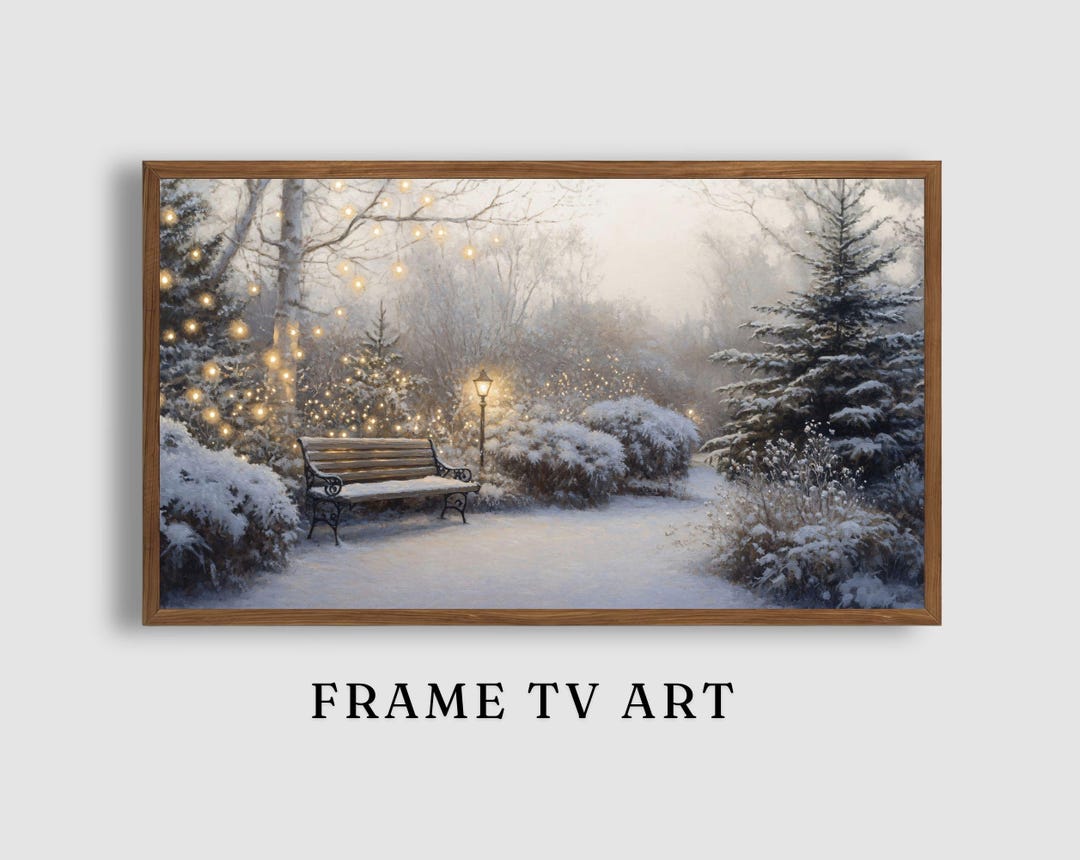 Winter Park Scene for Frame TV Snow-covered Landscape Art With Bench ...