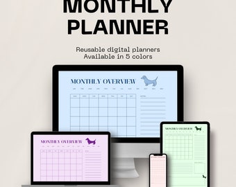 Dachshund Monthly Planner Bundle | 5-Color Printable PDF