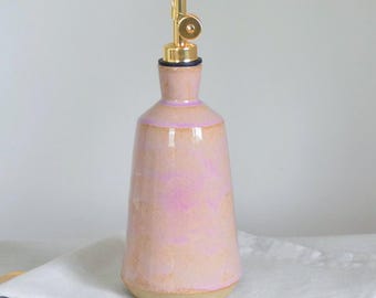 Pale pink ceramic olive oil dispenser handmade oil cruet pottery oil bottle with pourer olive oil cruet for rustic kitchen food lover gift