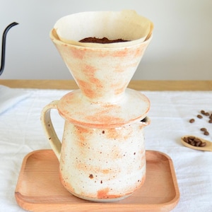 Speckled ceramic pour over coffee maker rustic coffee set beige handmade dripper and carafe stoneware v60 mindful brewing gift for mornigns