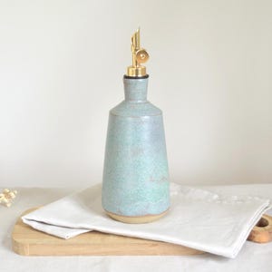 Turquoise ceramic oil bottle handmade stoneware cruet kitchen decor optional gold or silver spout 400 ml/13oz