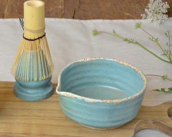 Matcha Bowl Set, Matcha Chawan, Ceramic Bowl, Chasen Holder, 12oz Bowl / 350 ml