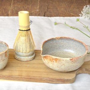 Speckled Stoneware Matcha Tea Set, Bowl with Spout, Whisk Holder, Bamboo Whisk, Tea Cup, Gift for Matcha Lovers, 12oz / 350 ml Small Bowl