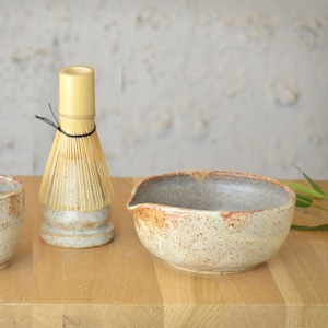 Speckled Stoneware Matcha Tea Set, Bowl with Spout, Whisk Holder, Bamboo Whisk, Tea Cup, Perfect Gift for Matcha Lovers, Birthday Gift