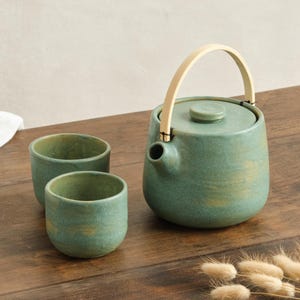 Handgemachte Teekanne aus Keramik mit Sieb Rosa Teeset mit Tasse(n) Steinzeug Teekanne mit Bambusgriff Geschenk für Teeliebhaber