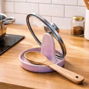 Spoon rest lid holder ceramic handmade spoon rest lid rest utensil rest for stove keeps counter clean kitchen organization tool pottery