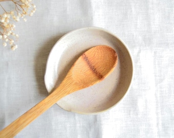 Handmade Rustic Ceramic Spoon Rest, Speckled White Pottery