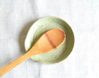 Handmade Ceramic Spoon Rest, Mint Green Rustic Kitchen Decor