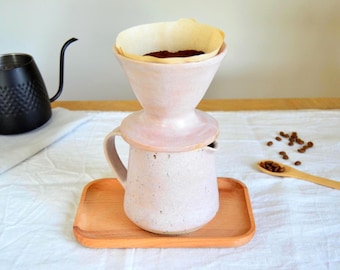 Juego de café de cerámica hecho a mano para verter sobre el recipiente: Jarra de gres rosa pálido
