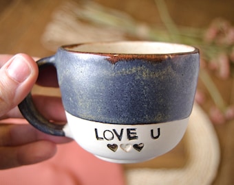 Personalized Stoneware Mug, Handmade Ceramic Coffee Cup, Anniversary Gift
