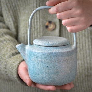 Handcrafted Blue Ceramic Tea Set with Teapot and Cups, Mothers Day Gift, Ideal Gift for Tea Lovers, 15.2 oz / 450 ml