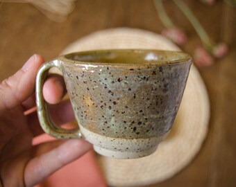 Speckled Stoneware Espresso Cup, Handcrafted Ceramic Tumbler, Green Cup, Coffee Lover Gift, Birthday Gift, 3.5 oz / 100 ml