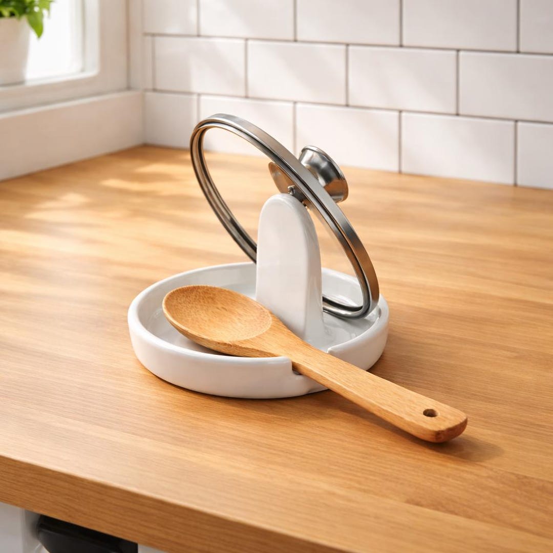 Ceramic spoon rest with lid holder personalizable kitchen utensil rest - Green