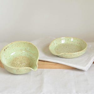 Ceramic garlic grater with herb stripper and spoon rest set speckled mint green rustic kitchen bundle handmade gift