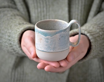 Breakfast Coffee Mug, Birthday Gift, Reusable Coffee Cup, Blue Pottery Tea Cup, Handmade Drinkware, Rustic Drinkware, 2 sizes