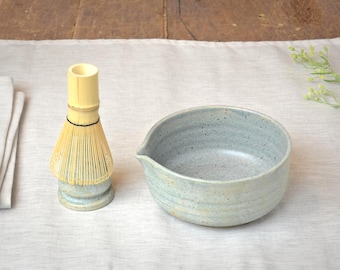 Ceramic Matcha bowl set, Matcha Bowl with Spout, Matcha Gift Set, Bamboo Whisk Holder, Tea Ceremony Set, 12oz / 350 ml Small Bowl