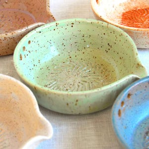 Handmade grater plate set, garlic herb stripper bowl, ceramic kitchen tool, 5 glaze colors, slow living gift idea
