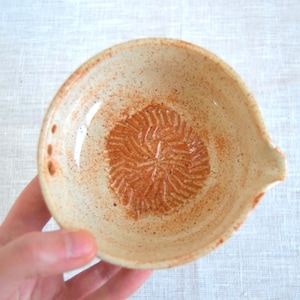 Garlic grater dish, herb stripper bowl, terracotta cream glaze, rustic grating plate for ginger zesting, stoneware kitchen tool