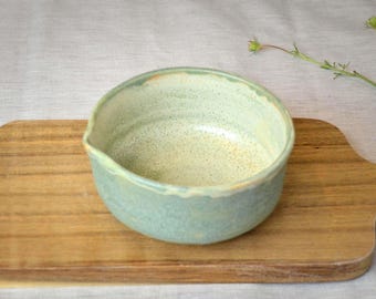 Handcrafted Ceramic Matcha Bowl with Spout, Rustic Japanese Tea Ceremony