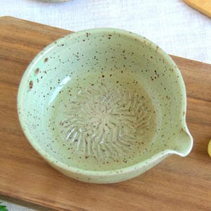 Glossy ceramic garlic grater with spout and herb stripper for rustic kitchen lovers garlic grater salad bowl for everyday cooking rituals