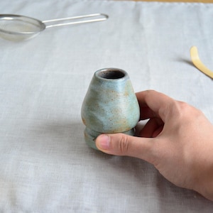 Ceramic matcha set for morning rituals matcha bowl with spout handmade tea kit with whisk japanese chawan for self care in greenish blue image 11