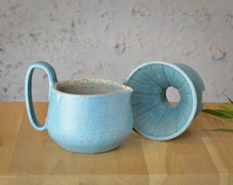 Handmade Ceramic Pour Over Coffee Set: Speckled Stoneware Drip Kit