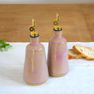 Ceramic olive oil dispenser set olive oil bottle handmade oil kit in soft purple kitchen decor, elegant ceramic gift idea for chefs