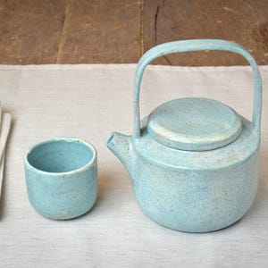 Blue Ceramic Tea Set with Teapot, Tea Set for Two, Handmade Teapot with Cup, Cozy Tea Pot Set, Tea Lover Gift, Birthday Gift