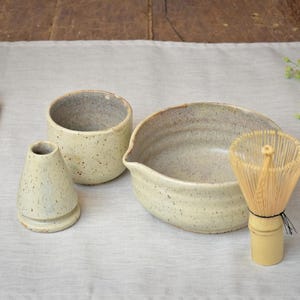 Matcha-teservis, skål med pip, visphållare, bambuvisp, tekopp, perfekt present till matchaälskare, stor skål i stengods med spräcklig mönster, 3 färger