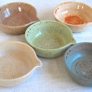 Rustic ceramic garlic grater plate with spout and herb stripper set