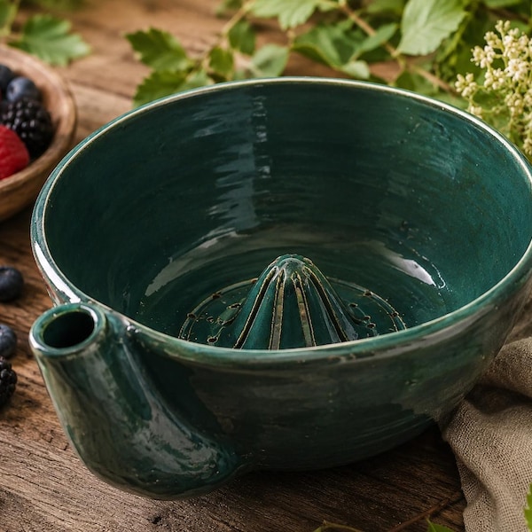 Ceramic Berry Washer Bowl Handmade Fruit Washing Bowl with Vortex Spin Kitchen Colander Stoneware Berry Cleaner