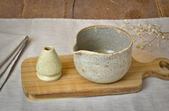 Ceramic Matcha Set, Speckled Stoneware Matcha Bowl, Matcha Cup, Whisk Holder, Tea Ceremony Kit, Chawan Tea Bowl, Tea Lover Gift, Tall Bowl