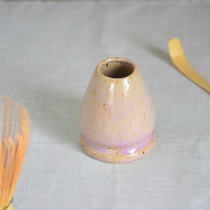 Pale pink ceramic whisk holder with bamboo whisk handmade chasen stand rustic matcha accessory tea tool japanese tea set gift