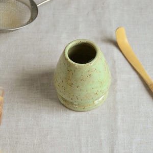 Mint green matcha whisk holder with bamboo whisk handmade chasen stand ceramic tea accessories modern tea tools tea ceremony gift