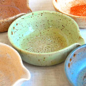 Handmade grater plate set, garlic herb stripper bowl, ceramic kitchen tool, 5 glaze colors, slow living gift idea