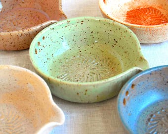 Handmade grater plate set, garlic herb stripper bowl, ceramic kitchen tool, 5 glaze colors, slow living gift idea