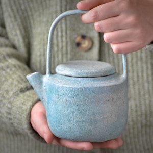 Handcrafted Ceramic Blue Tea Set with Reusable Cups, Ideal Gift for Tea Enthusiasts, Birthday Gift 15.2oz / 450 ml