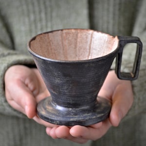 Ensemble filtre à café en céramique, Cadeau d'anniversaire, Cafetière à verser V60, Verseuse à café, Noir et beige, 13,5 oz/400 ml