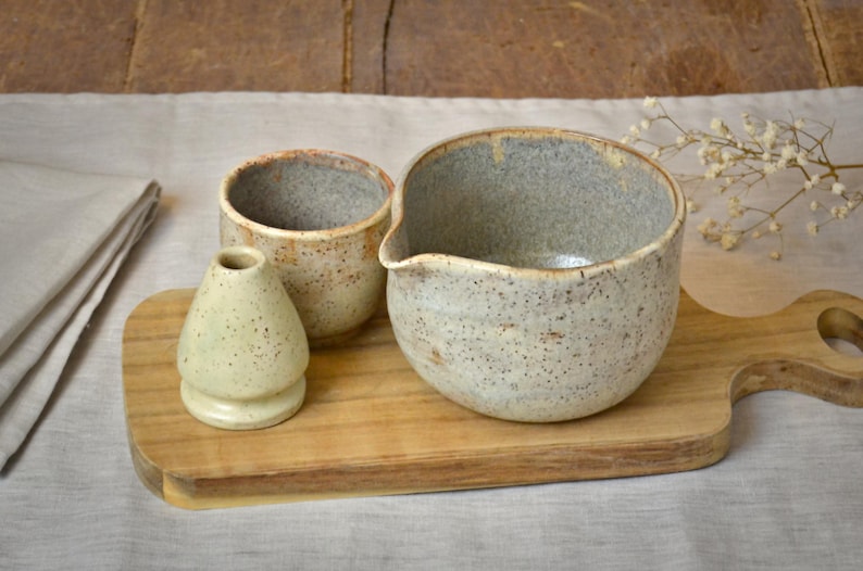 Ceramic Matcha Bowl and Whisk Set, Chasen Holder, Tea Ceremony Starter Kit, Home Gift