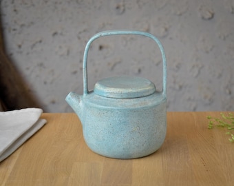 Handmade Speckled Blue Stoneware Teapot Set with Cups (15.2 oz / 450 ml)