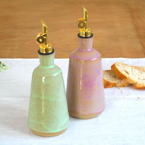 Ceramic olive oil dispenser set for rustic kitchen lovers handmade oil cruet set for everyday cooking ceramic bottle gift for kitchen decor