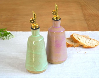 Ceramic olive oil dispenser set for rustic kitchen lovers handmade oil cruet set for everyday cooking ceramic bottle gift for kitchen decor