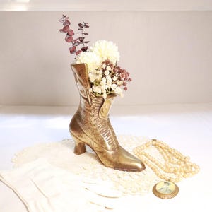 Vintage Brass Boot Vase: Victorian Home Decor