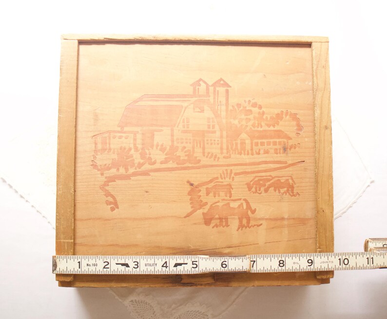 Vintage Rustic Wood Box: Red Barn Farm Scene, Cottagecore Decor - Etsy
