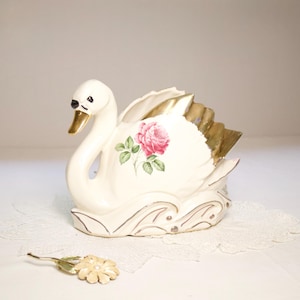 Vintage McCoy Swan Planter | Vintage Ceramic Planter Vintage Decor Cottagecore Hollywood Regency Shabby Chic Vintage Swans Vintage Gifts
